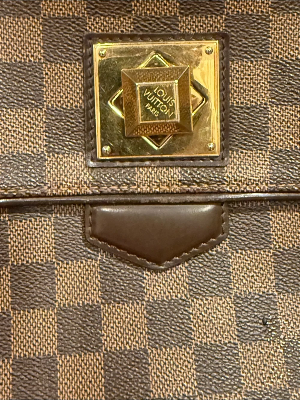 Louis Vuitton Brown Damier Canvas Satchel with Gold Hardware